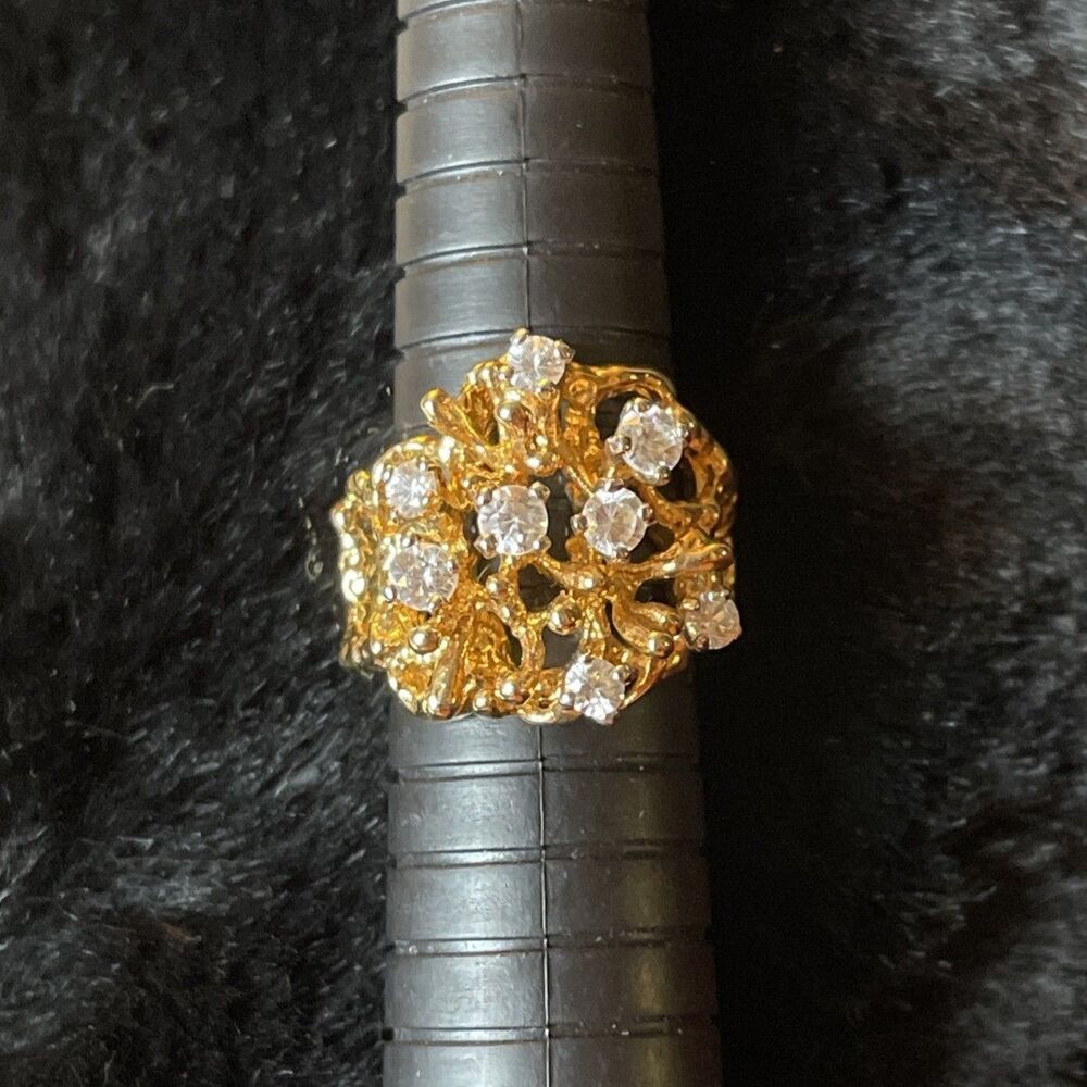 Vintage Women’s Nugget Ring 18K  GE Gold Electroplate Size 8 Cubic Zirconias